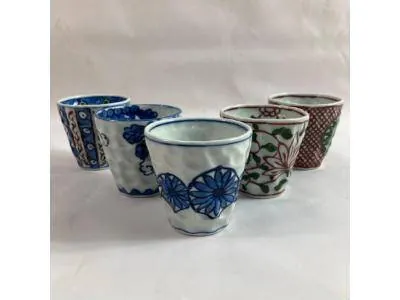 源右衛門窯 有田焼 染錦 湯呑 5客組